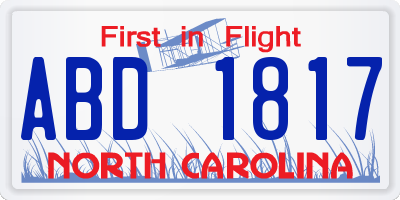 NC license plate ABD1817