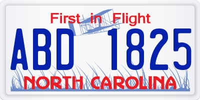 NC license plate ABD1825