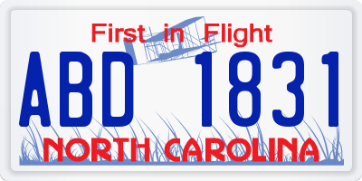 NC license plate ABD1831