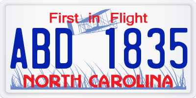 NC license plate ABD1835