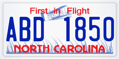 NC license plate ABD1850