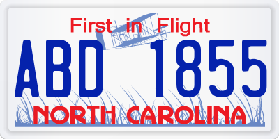 NC license plate ABD1855
