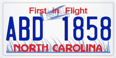 NC license plate ABD1858