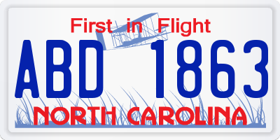 NC license plate ABD1863