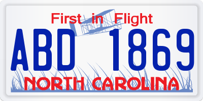 NC license plate ABD1869