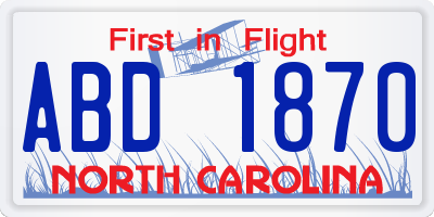 NC license plate ABD1870