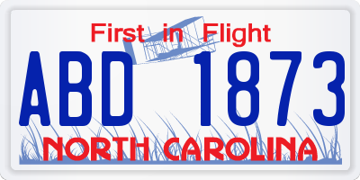 NC license plate ABD1873