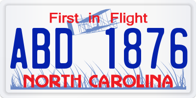 NC license plate ABD1876
