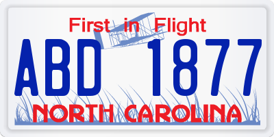 NC license plate ABD1877