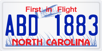 NC license plate ABD1883