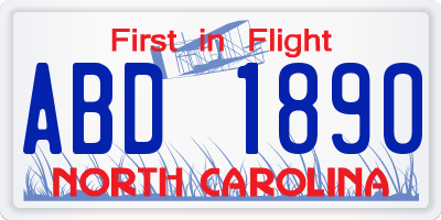 NC license plate ABD1890