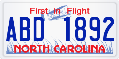 NC license plate ABD1892