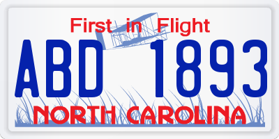 NC license plate ABD1893