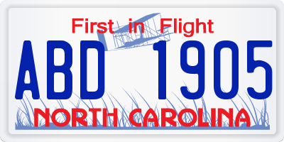 NC license plate ABD1905