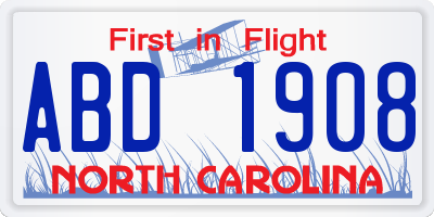 NC license plate ABD1908