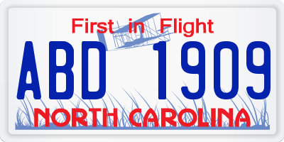 NC license plate ABD1909