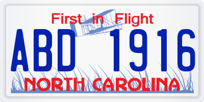 NC license plate ABD1916