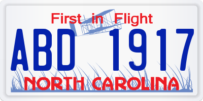 NC license plate ABD1917