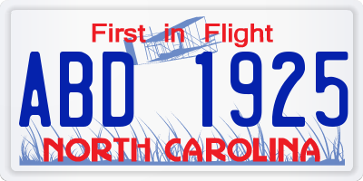 NC license plate ABD1925