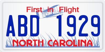NC license plate ABD1929