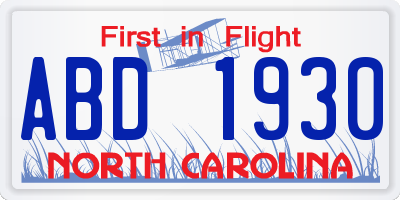 NC license plate ABD1930