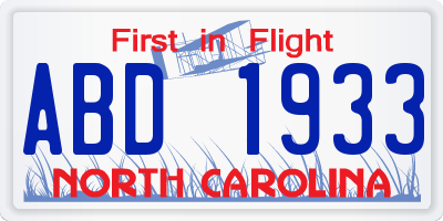 NC license plate ABD1933