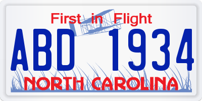 NC license plate ABD1934