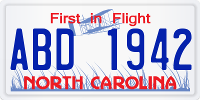 NC license plate ABD1942