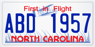 NC license plate ABD1957