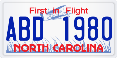 NC license plate ABD1980