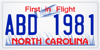 NC license plate ABD1981