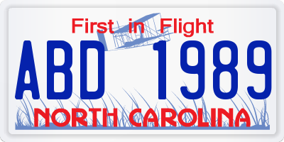 NC license plate ABD1989
