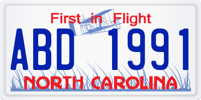NC license plate ABD1991