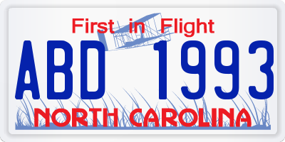 NC license plate ABD1993