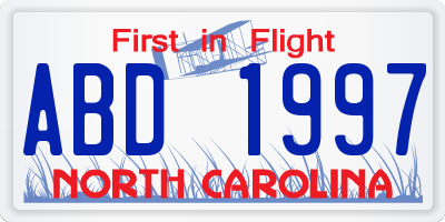 NC license plate ABD1997