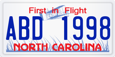 NC license plate ABD1998
