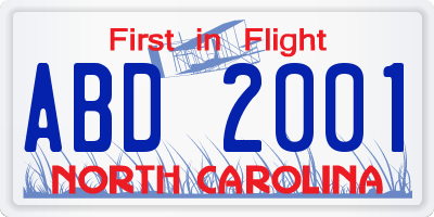 NC license plate ABD2001