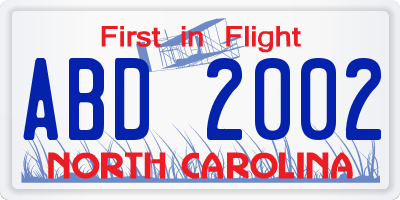NC license plate ABD2002