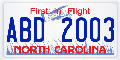 NC license plate ABD2003