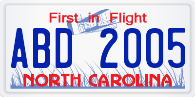 NC license plate ABD2005