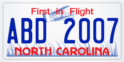 NC license plate ABD2007