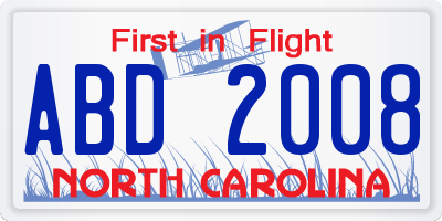 NC license plate ABD2008