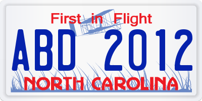NC license plate ABD2012