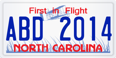 NC license plate ABD2014