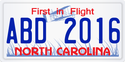 NC license plate ABD2016