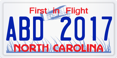 NC license plate ABD2017