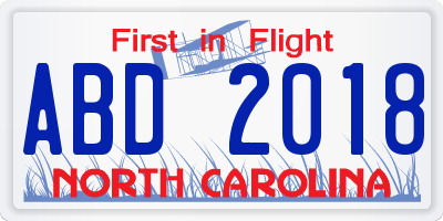 NC license plate ABD2018