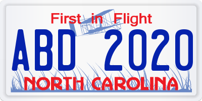 NC license plate ABD2020