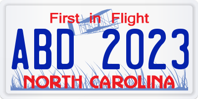 NC license plate ABD2023