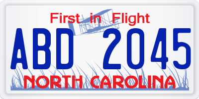 NC license plate ABD2045